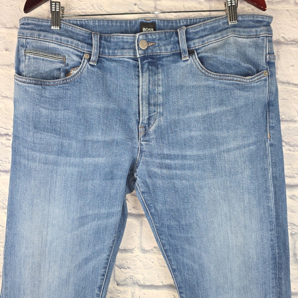 BOSS Hugo Boss Men Jeans Light Blue Wash Slim Fit Stretch Denim Size 36X33